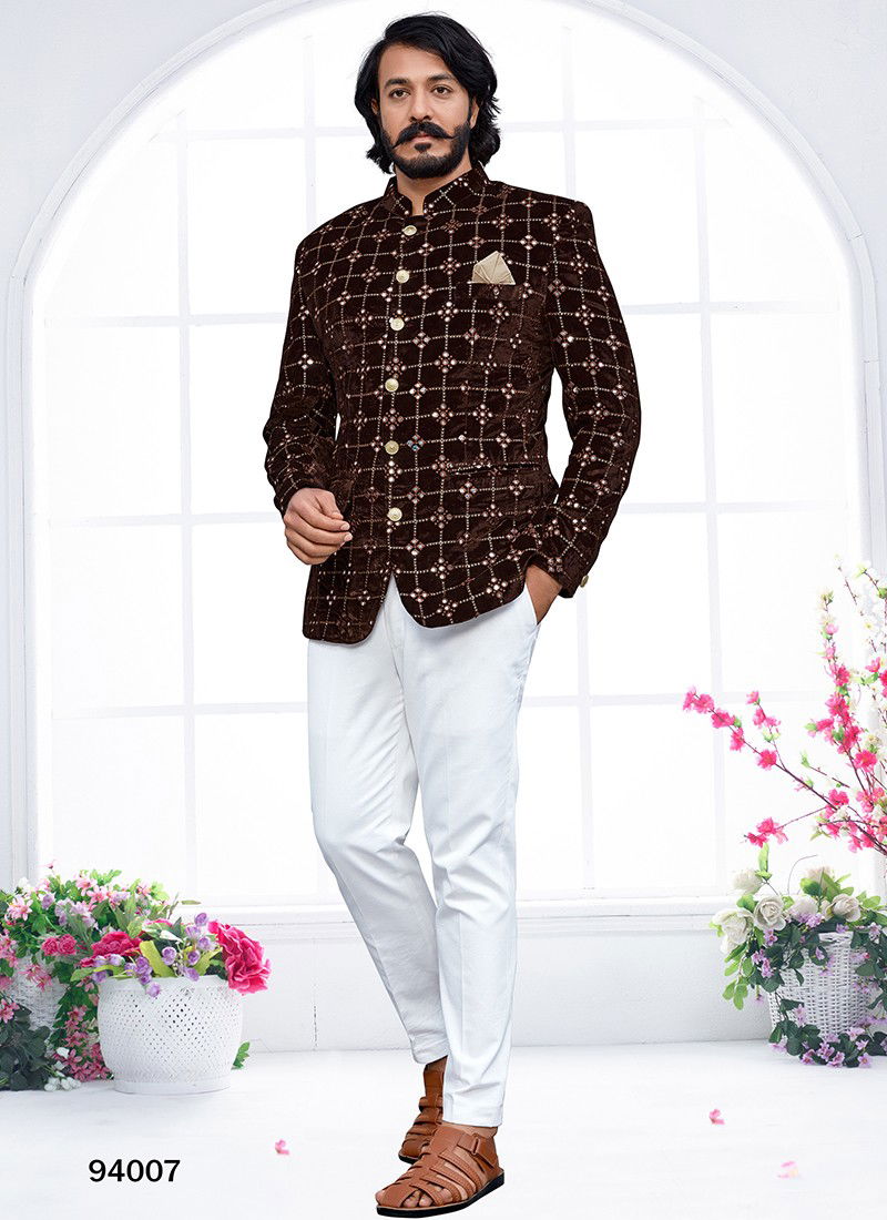 Coffee Colour Outluk Vol 94 New Designer Party Wear Velvet Jodhpuri Suit Collection 94007